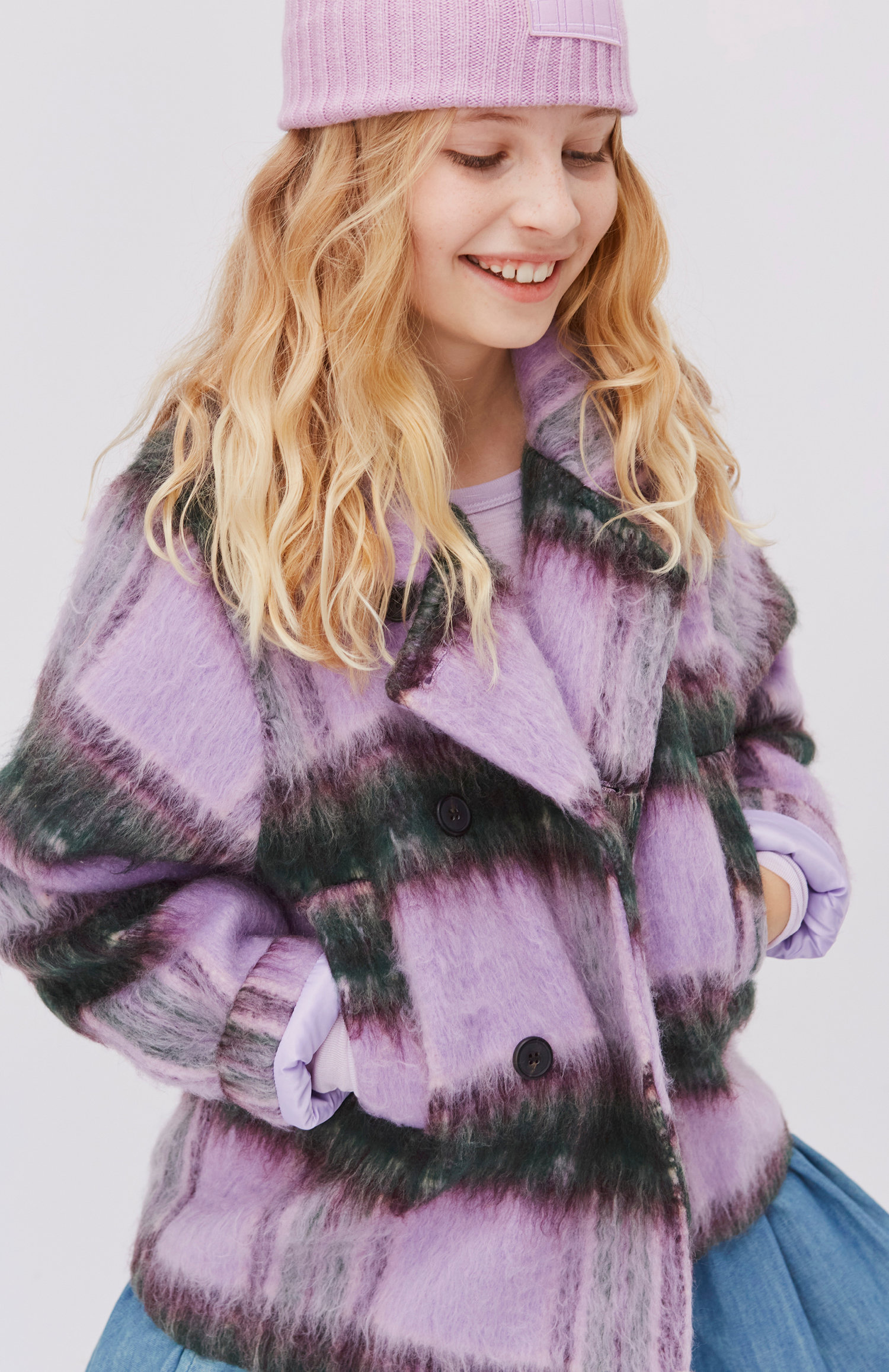 Helle - Lilac Check - Purple plaid jacket with buttons - Molo