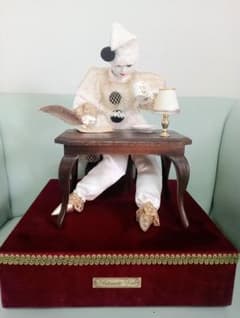 美品 REUGE 手紙を書くピエロ からくり人形 オートマタ人形 オルゴール