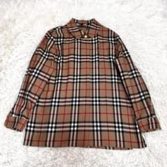 極美品 Burberry ノバチェック 丸襟 金ボタン ウールシャツ 11号 L