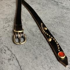 aura】クロムエクセル スタッズ ナロー ベルト ブラック フラワー