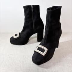 ダイアナ スクエアトゥ サイドジップブーツ 23.5 ミドル丈チャンキー