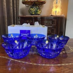 クリスタルダルク クリスタル カメイ 切子 小鉢 ブルー 藍色 5個