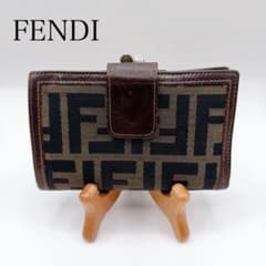 FENDI フェンディ ズッカ柄 がま口 二つ折り財布 ブラウン