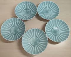 深川製磁 青磁 菊割小付揃 5枚 セット 小皿 小鉢 有田焼 宮内庁御用達