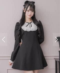 Pium コットンレース長袖カフェワンピース ブラック - メルカリ