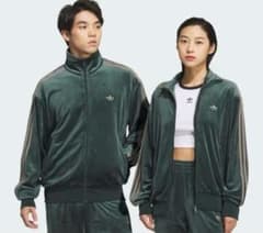 新品L adidas ファイヤーバード ベロア トラックトップ グリーン