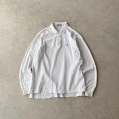 90s 00s YSL イヴ・サンローラン ホワイト 長袖ポロシャツ 刺繍ロゴ