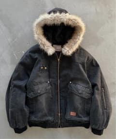 perushu ヴィンテージライクデニムフードファーブルゾン - メルカリ