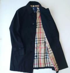 バーバリー ステンカラーコート ノバチェック ブラック M 比翼仕立て