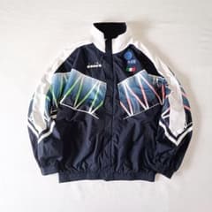 90s イタリア製 VIA SPINA 総柄 ストライプ ジップカーディガン