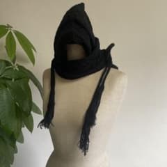 ワイズY's 黒 ケーブル編み 二重フード＆マフラー - メルカリ