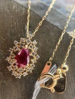 新品K18YGルビー0.51ctダイヤモンドペンダントネックレス - メルカリ