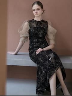 スパンコールフラワーリボンチュールワンピースドレス結婚式二次会