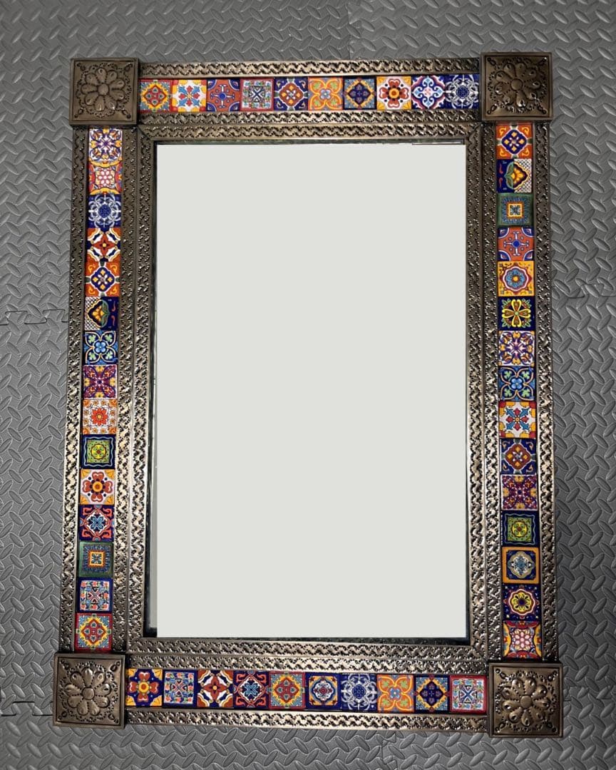 メキシコ　ブリキタイルミラー メキシコ ミラー ブリキタイルL[38cm] - メキシコ雑貨屋・中南米雑貨の