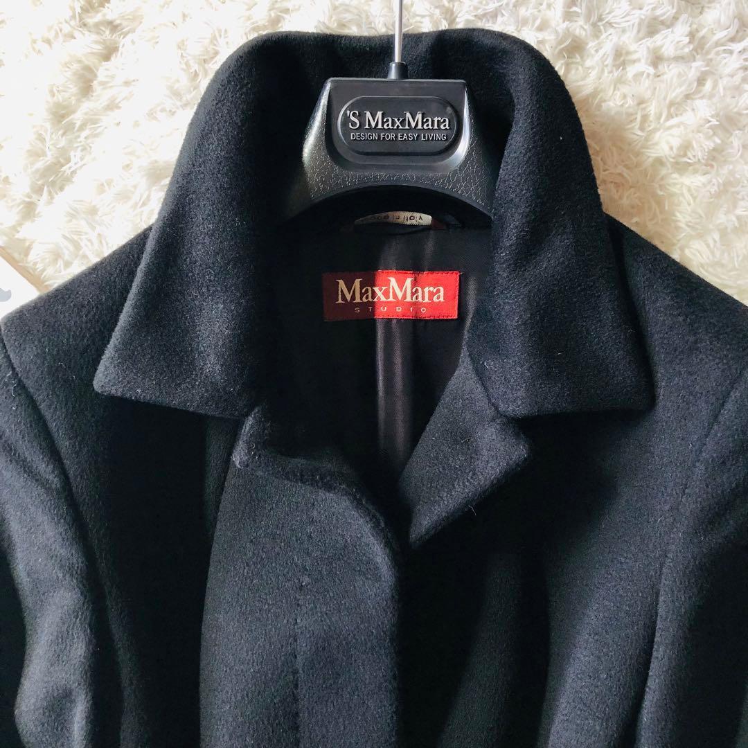 希少42✨極美品 マックスマーラ ベルテッドコート 高級ウール 女優襟