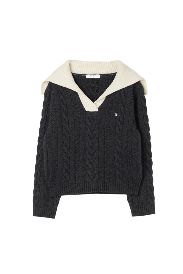 Herlipto Sailor-Collar Cable Knit グレー Sailor-Collar Cable Knit Pullover