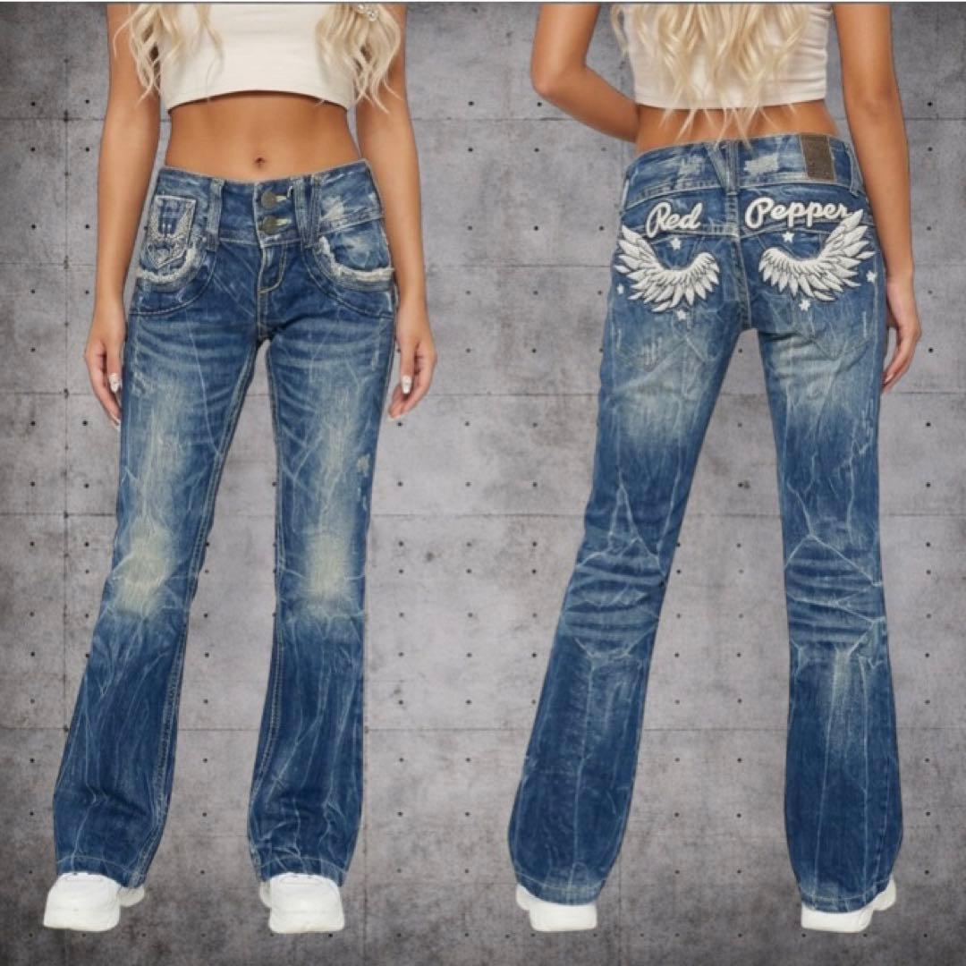 希少✨ REDPEPPER 羽刺繍 フレアデニム 平成ギャル Y2K ローライズ