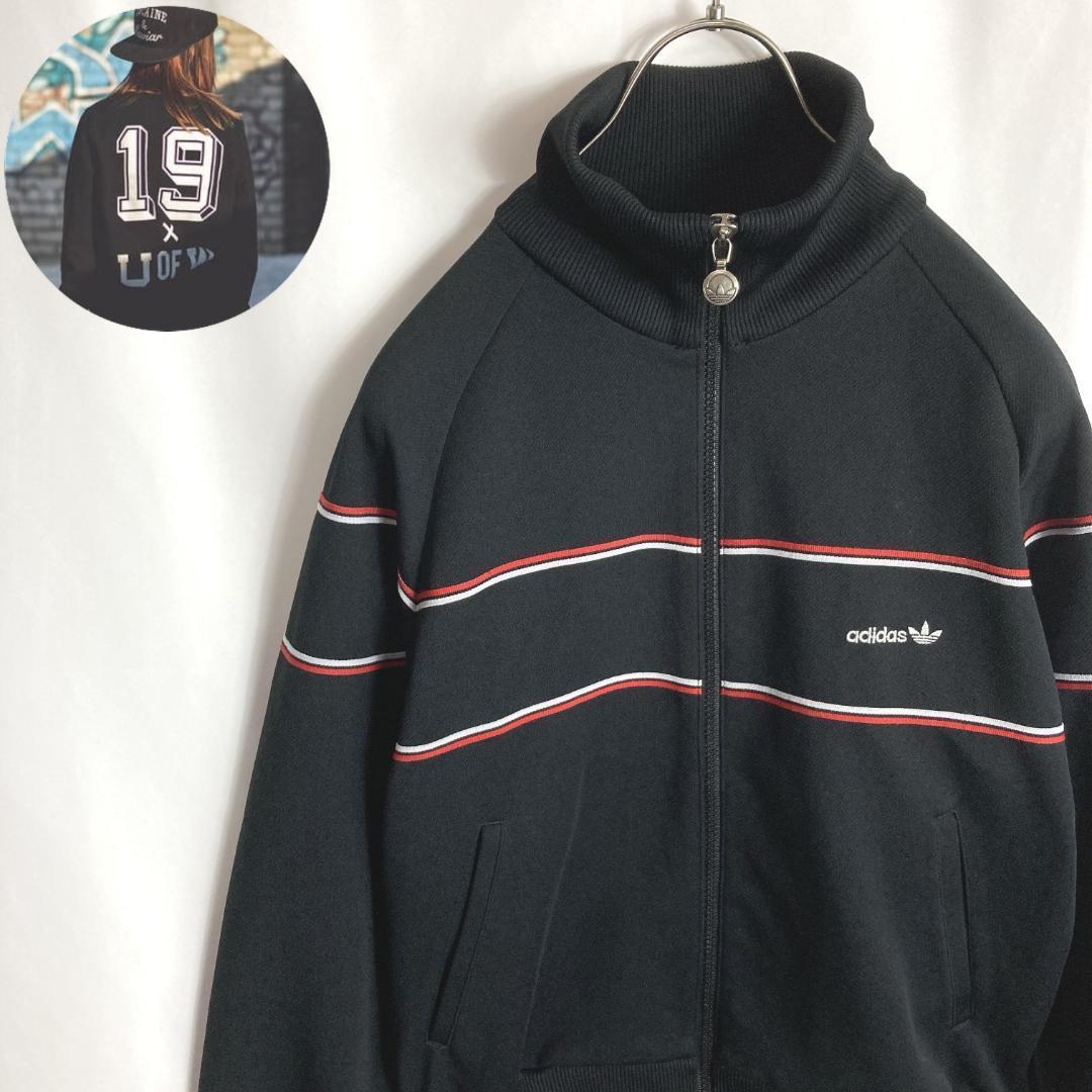 80s古着アディダス 西ドイツ デサント製トラックジャケット ATS 黒色 S