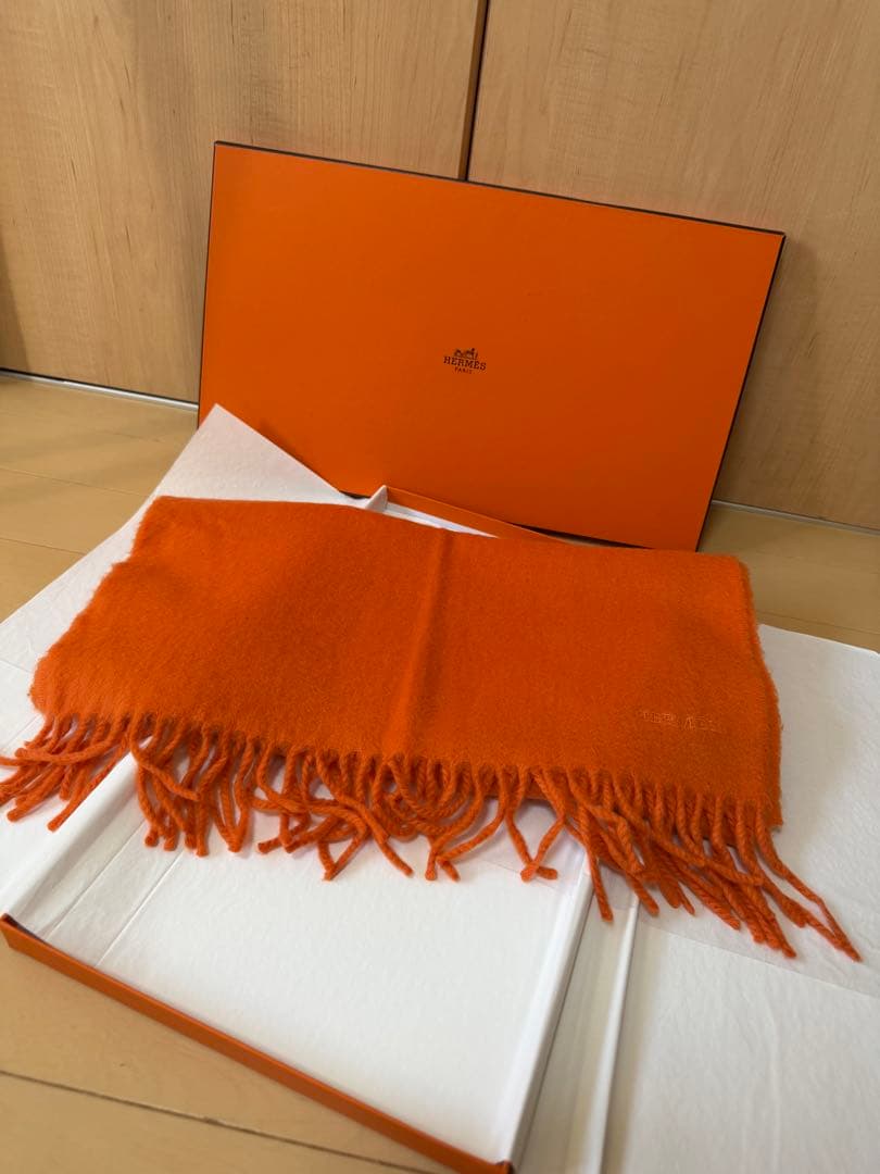 ニックン　HERMES オレンジ カシミヤ マフラー 中古・古着通販】HERMES (エルメス) カシミヤマフラー オレンジ