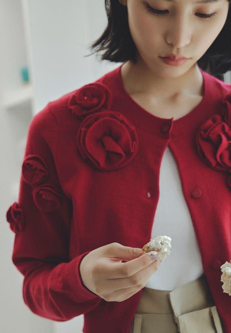 FRAYI.D フレイアイディー 3Dフラワーカーディガン レッド - メルカリ