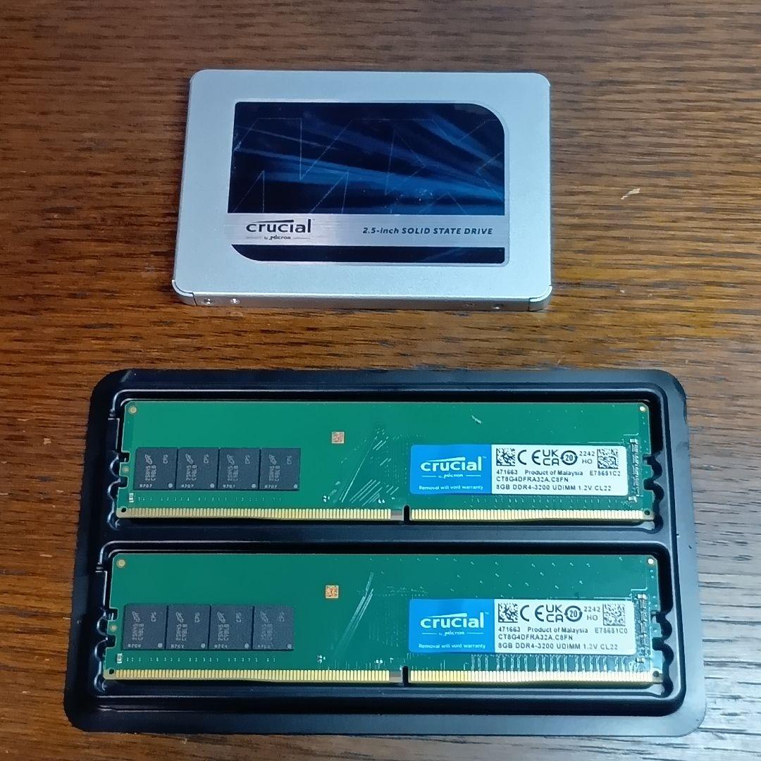 Crucial DDR4-3200 8GB×2枚=16GB 500GB SSD Crucial 16GB (2 x 8GB) 288-Pin PC RAM DDR4 3200 (PC4 25600