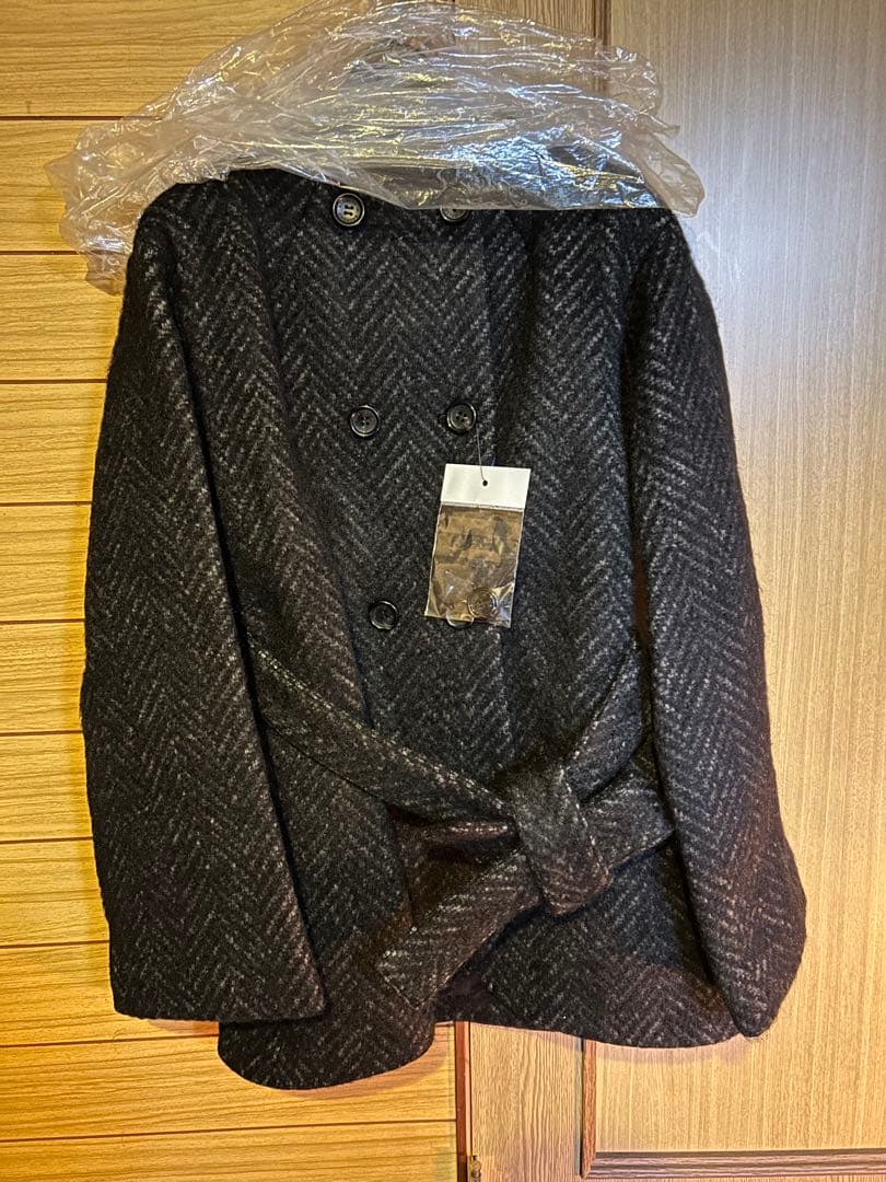 さ*や様 ボーダーズアットバルコニー　ヘリンボーンノーカラーコートS新品 ボーダーズアットバルコニー BORDERS at BALCONY ノーカラーウール