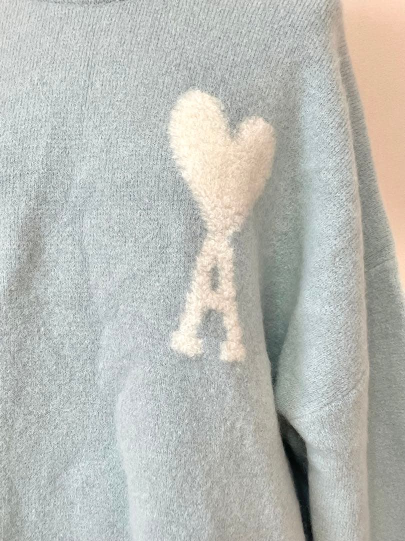 AMI PARIS アミパリス セーター ニット 水色 ハート アイスブルー L