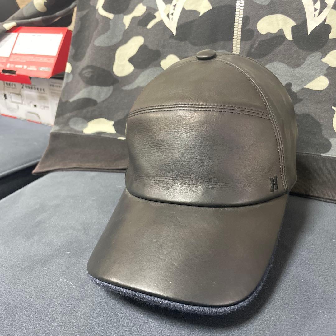 HERMES エルメス レザーキャップ 黒 メンズ サイズ59 - メルカリ