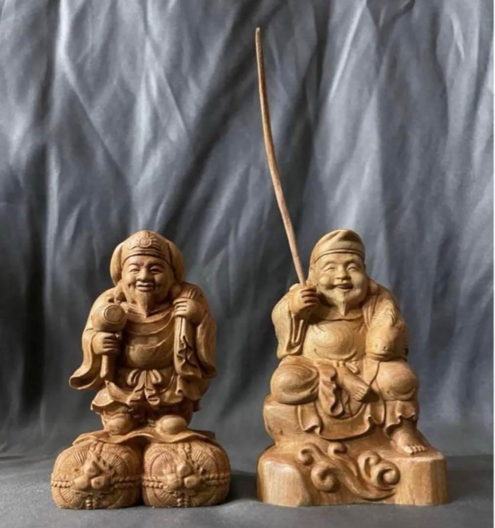 極上品　仏教工芸品　一刀彫　総ケヤキ材　福神　恵比寿　大黒 楽天市場】【総高12cm】恵比寿大黒 木彫り 福の神 縁起物一刀彫 / 材料