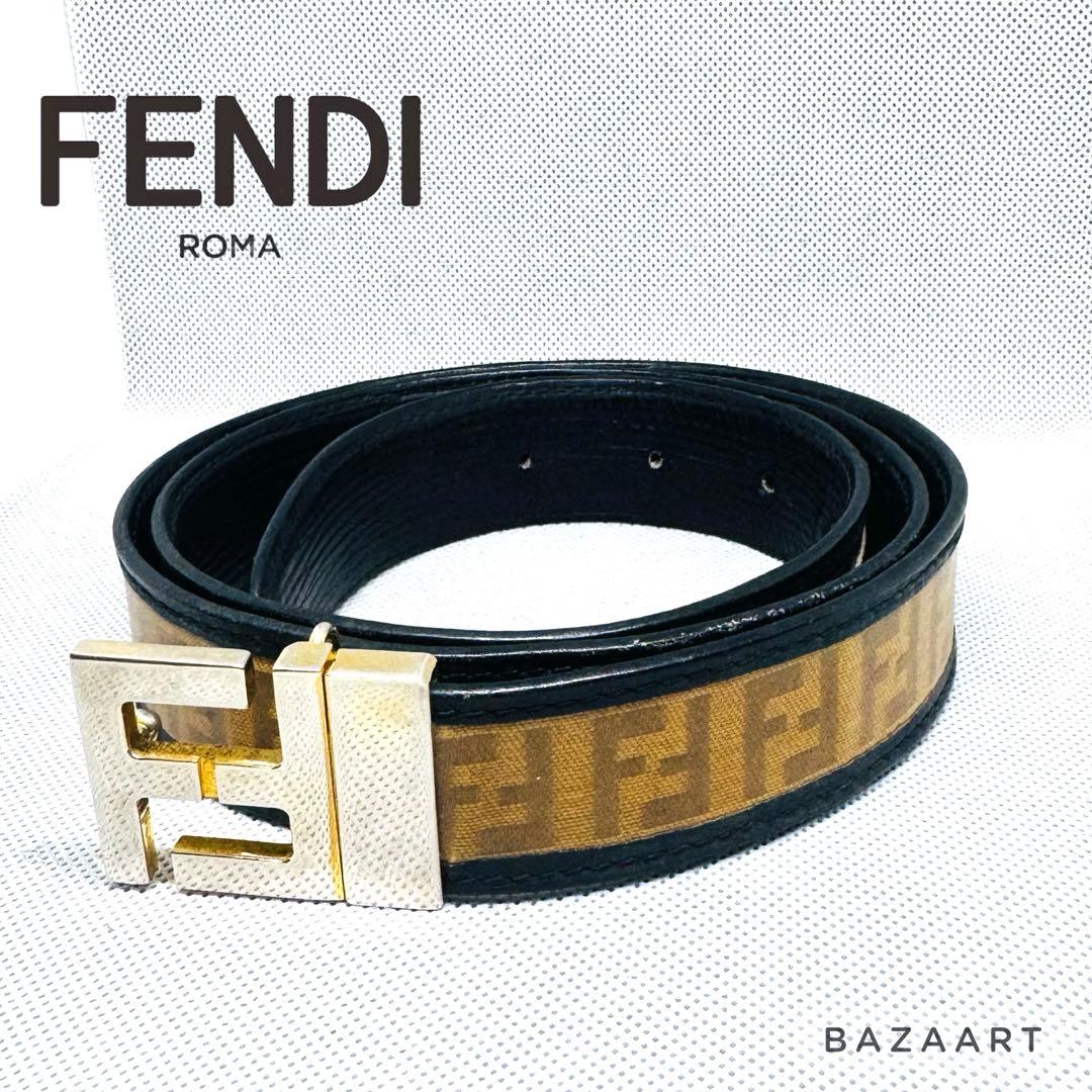 FENDI フェンディ レザー ベルト ズッカ 黒 ブラック FFメタルバックル フェンディ メンズ ベルト FENDI ブランド リバーシブル FFバックル