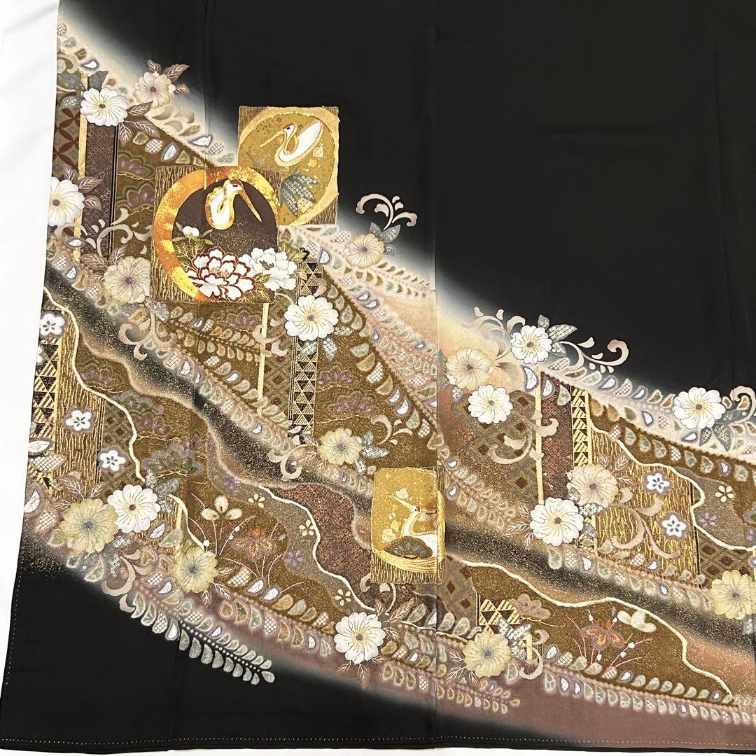 656】辻が花•鶴 文様 金駒刺繍入り 黒留袖 - メルカリ