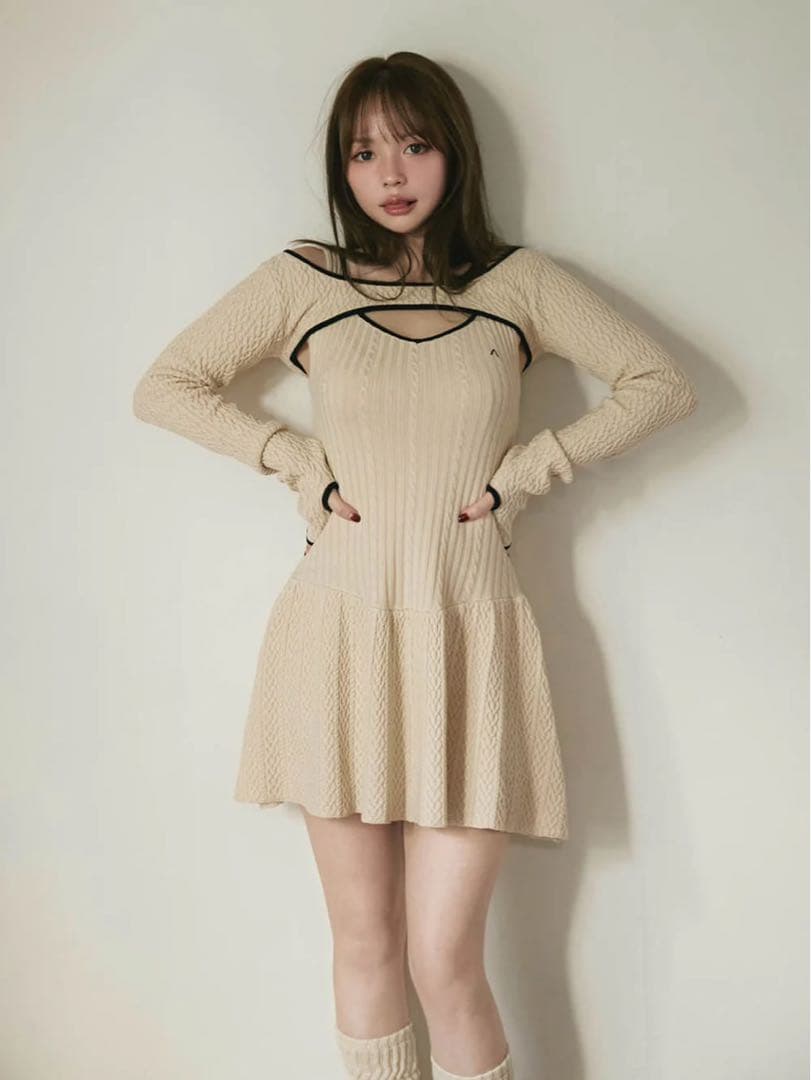 andmary Nana cable flare mini dress ベージュ Nana cable flare mini dress