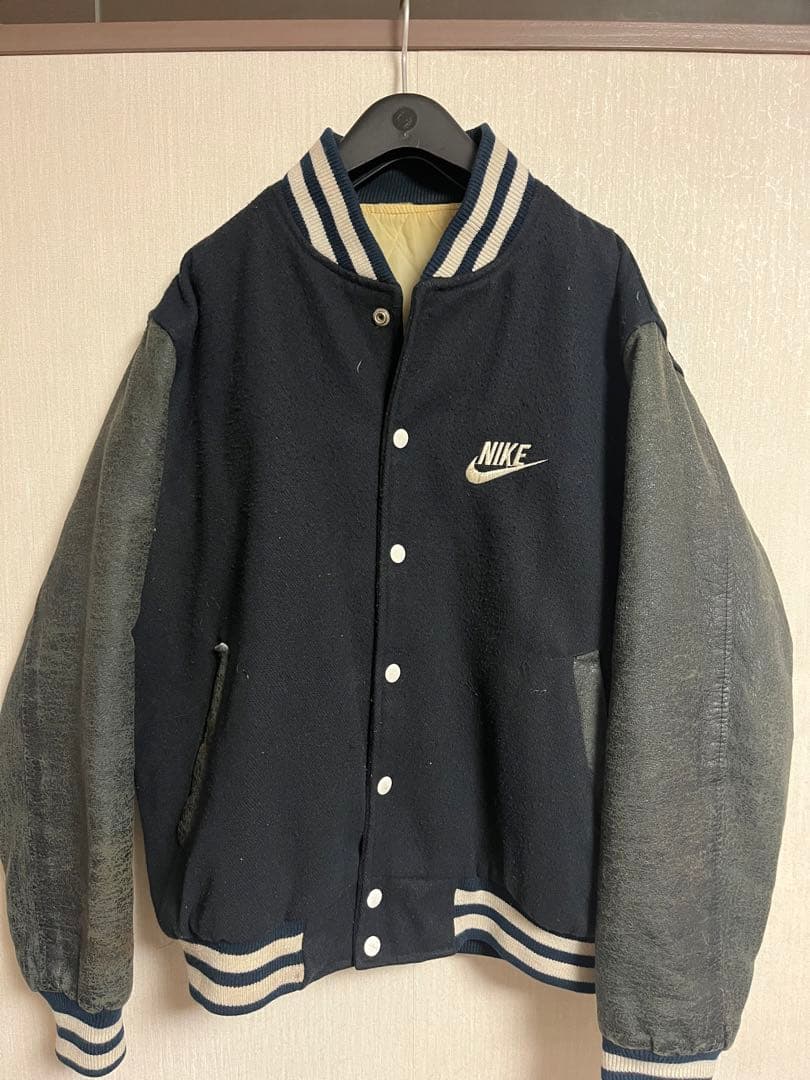 希少】90s ナイキ NIKE スタジャン 袖 レザー - メルカリ