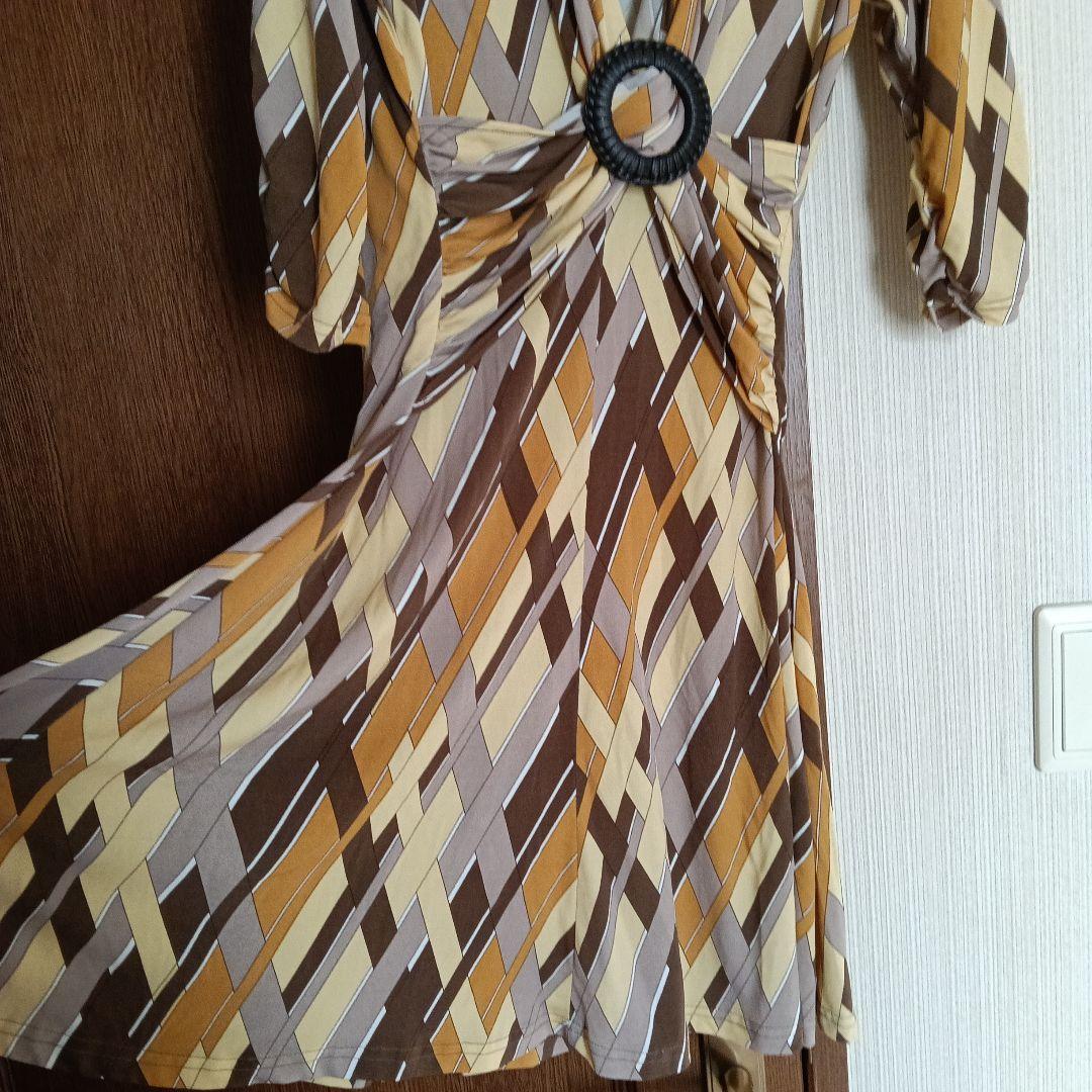 レディース 幾何学模様 七分袖ワンピース - メルカリ