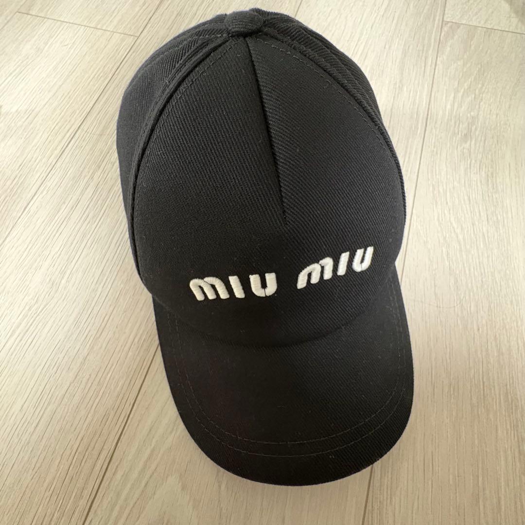 miumiu ドリル ベースボールキャップ ミューミュー 黒 s キャップ 帽子
