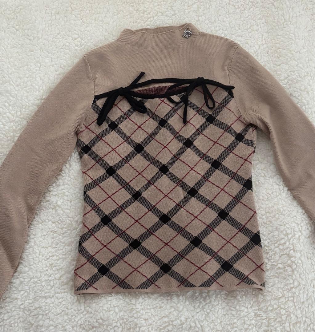 ミシェルマカロン デコルテオープンチェックニットトップス - メルカリ