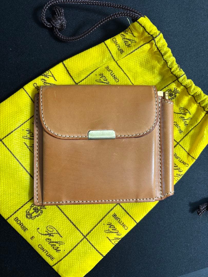 ★美品 Felisi フェリージ マネークリップ Felisi フェリージ マネークリップ クロコ型押し ダークブラウン