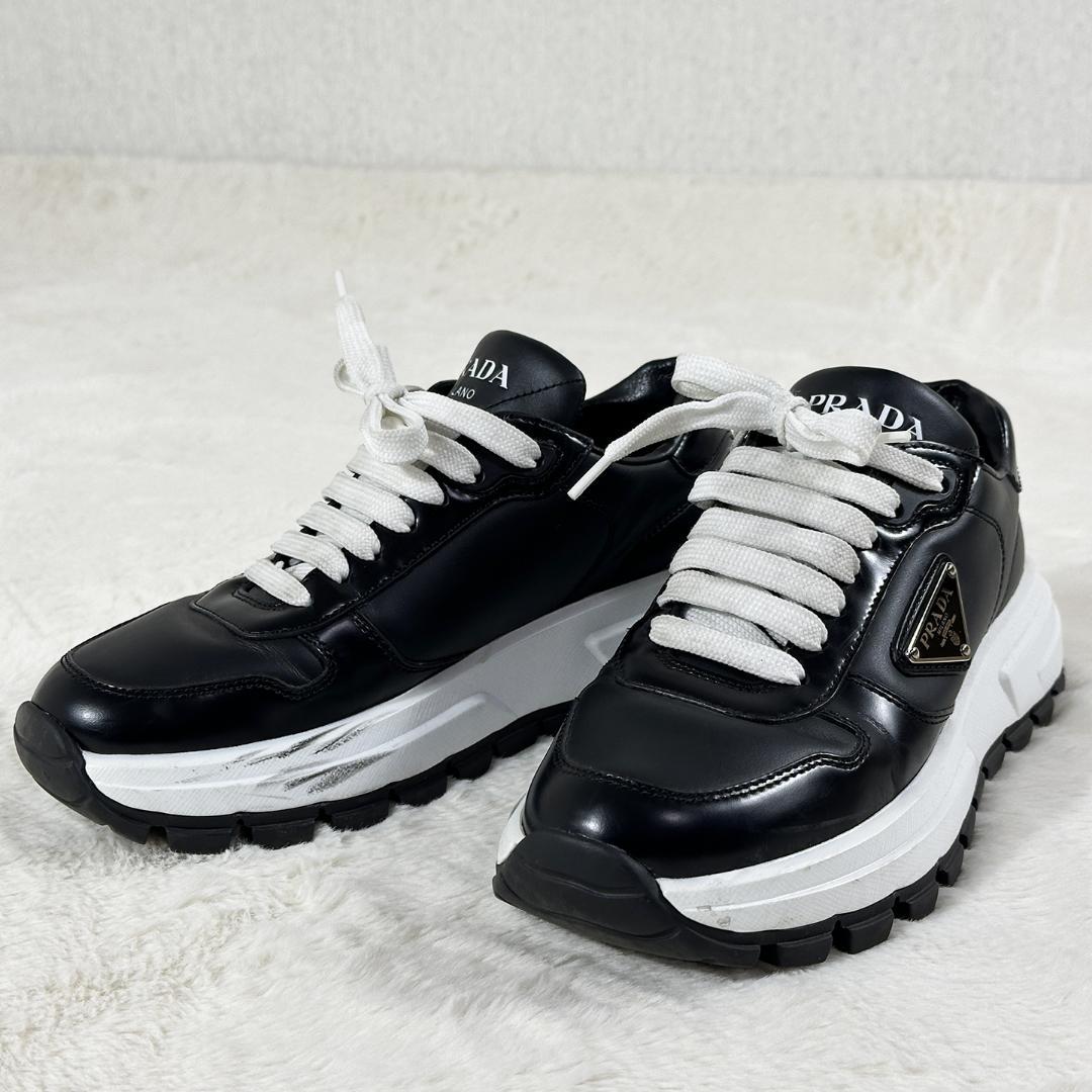 PRADA PRAX01 オールレザースニーカー 36 トライアングルロゴ 黒