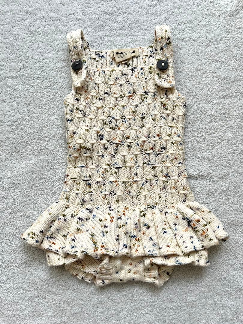 misha and puff ニットロンパース misha_and_puff デビュー🫐☕️🍪 ロンパース 0-6m ロンギース 6-12m