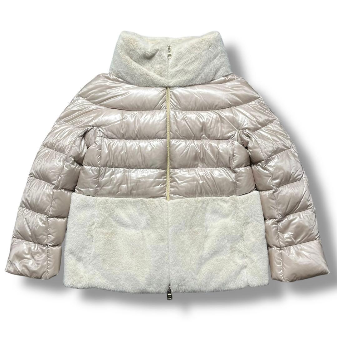 美品 HERNO ヘルノ ダウン アウター エコファー PI1123D 切替 PI1123D エコファーコンビダウンジャケット 1985 BEIGE HERNO ヘルノ