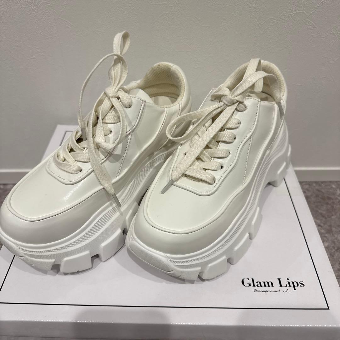 グラムリップス　ホワイト 厚底スニーカー 本革/軽量/240g/厚底/3.5cm/カップインソール】厚底スニーカー ALL