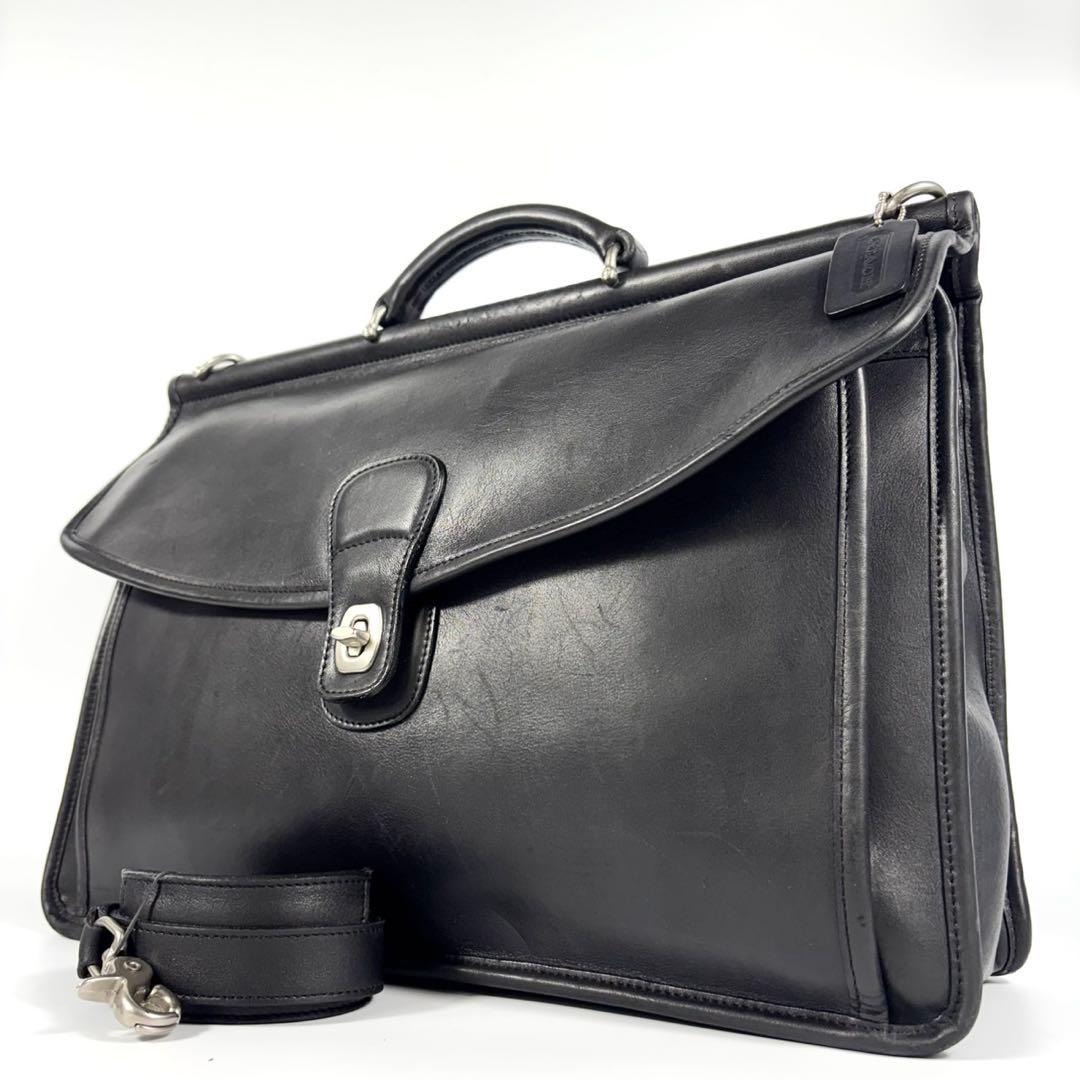 ✨美品✨コーチ ビジネスバッグ A4可 斜め掛け レザー シルバー金具 ブラック COACH（コーチ） 国内発送 ショルダーバッグ バッグ メンズ バッグ A4