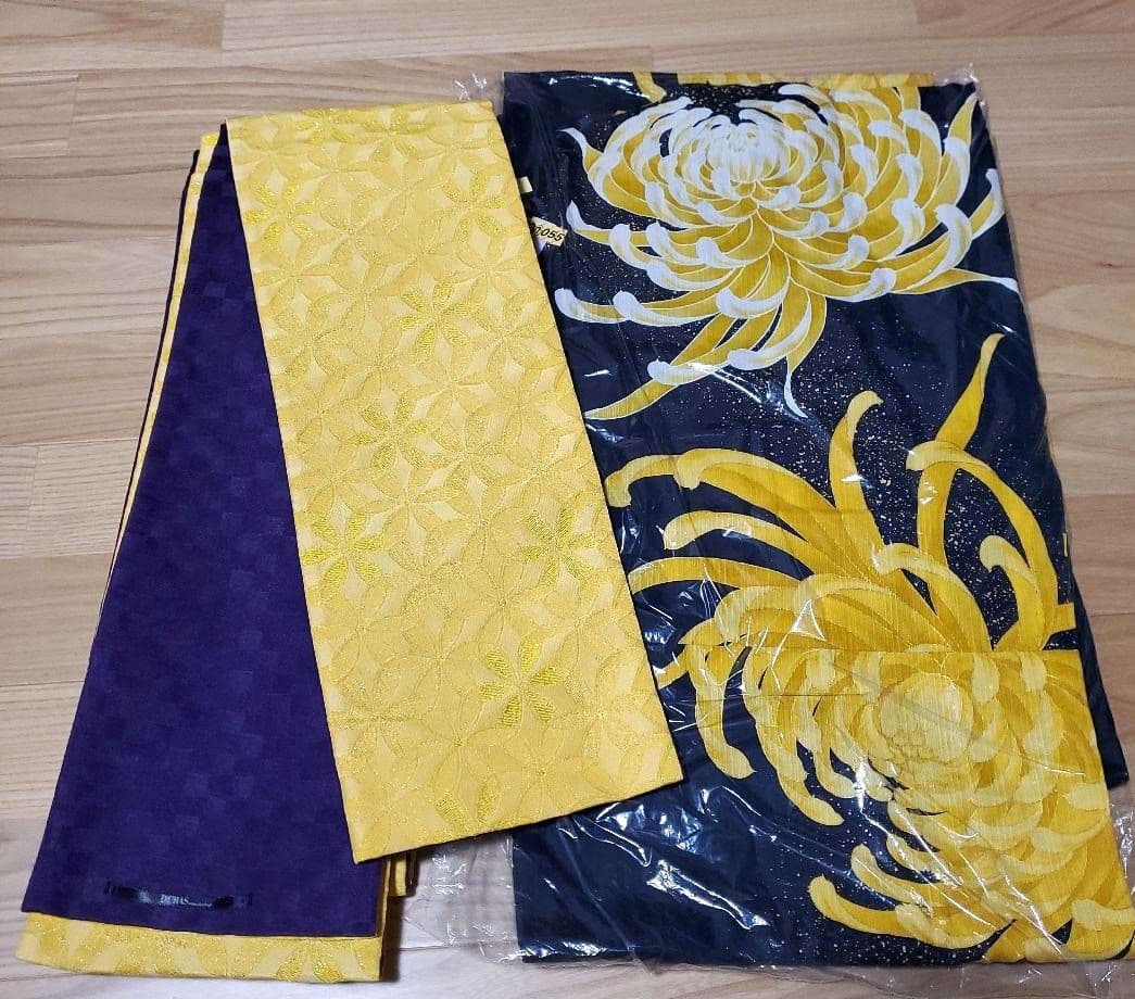 【美品】デュラス　浴衣帯セット 菊グリッター SOUBIEN（創美苑） 浴衣 セット レディース 浴衣セット 大人 F 帯 夏 2