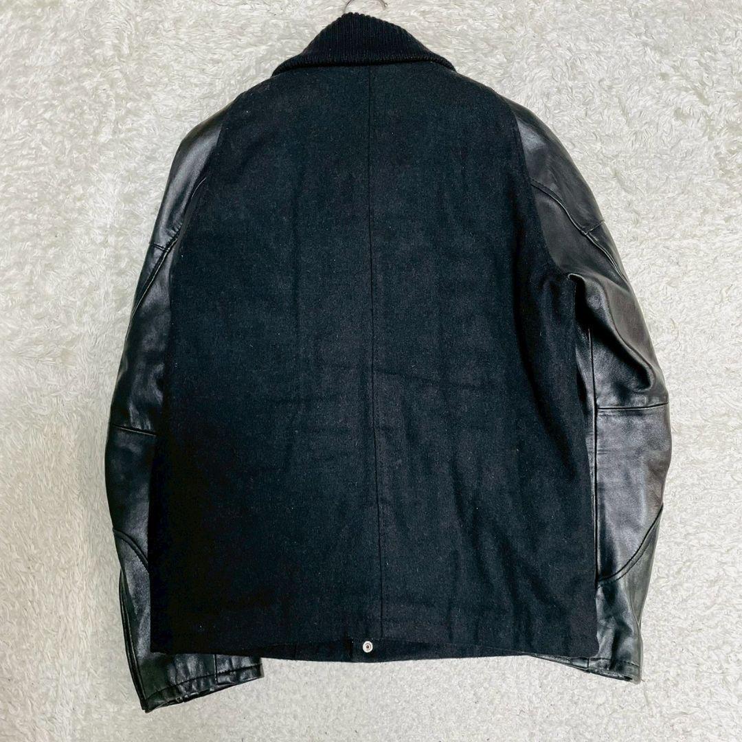 美品 Thinsulate スタジャン 袖切替 Sサイズ ラムレザー ブラック