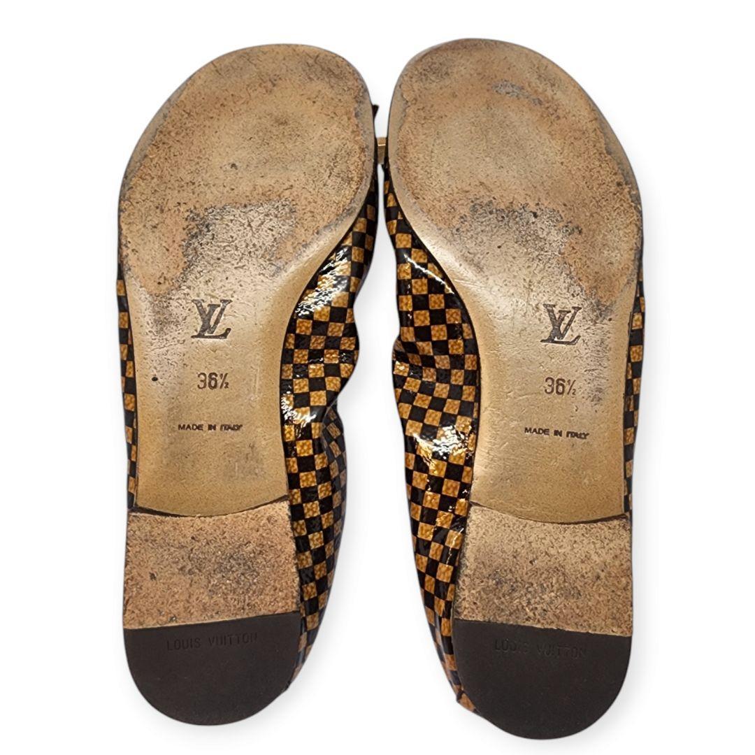 ルイヴィトン ダミエ 本革 パテントレザー リボン バレエシューズ 23.5cm