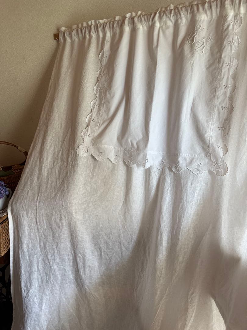 ナチュラルリネンカーテンஐ⋆*フランスアンティークモノグラム・ホワイト ホワイトリネンカーテン | フランスアンティークショップディフェランス
