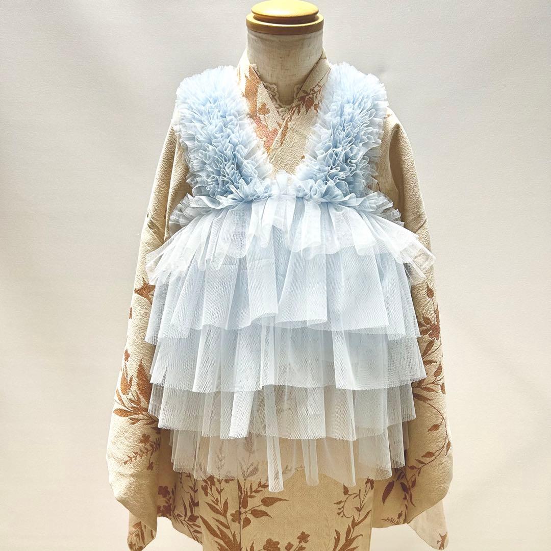 被布エプロン【babyブルーフリル】　チュール被布　被布ドレス　チュールドレス 被布エプロン【純白フリル】チュール被布 被布ドレス 七五三 被布