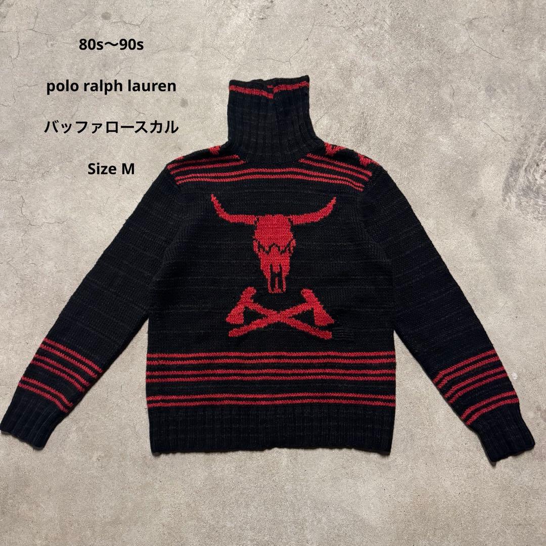 【激レア】90s ポロラルフローレン　ニット　バッファロースカル 90年代 Polo by Ralph Lauren ポロバイラルフローレン 星条旗柄