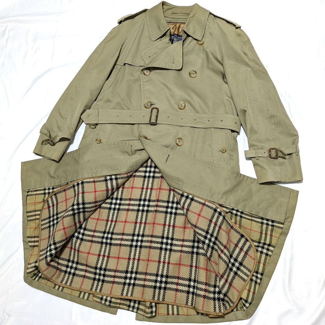 英国製　90s バーバリー トレンチコート ダブル ライナー付き ノバチェック 良品▽バーバリー チンストラップ 裏地ノバチェック柄 ライナー付き
