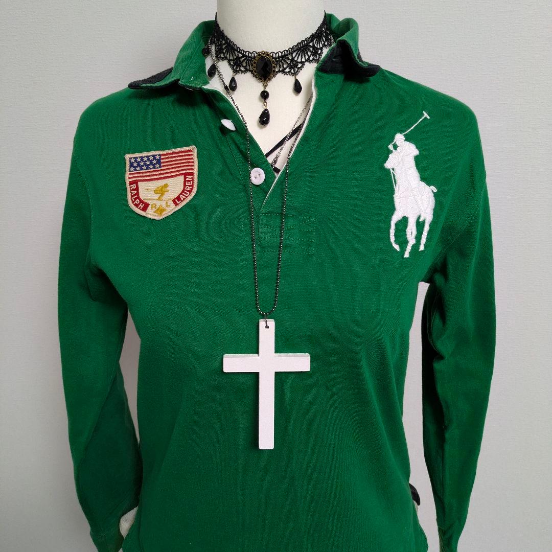 ポロラルフローレン ビッグポニー 長袖 緑色系 国旗 y2k ウィッシュ
